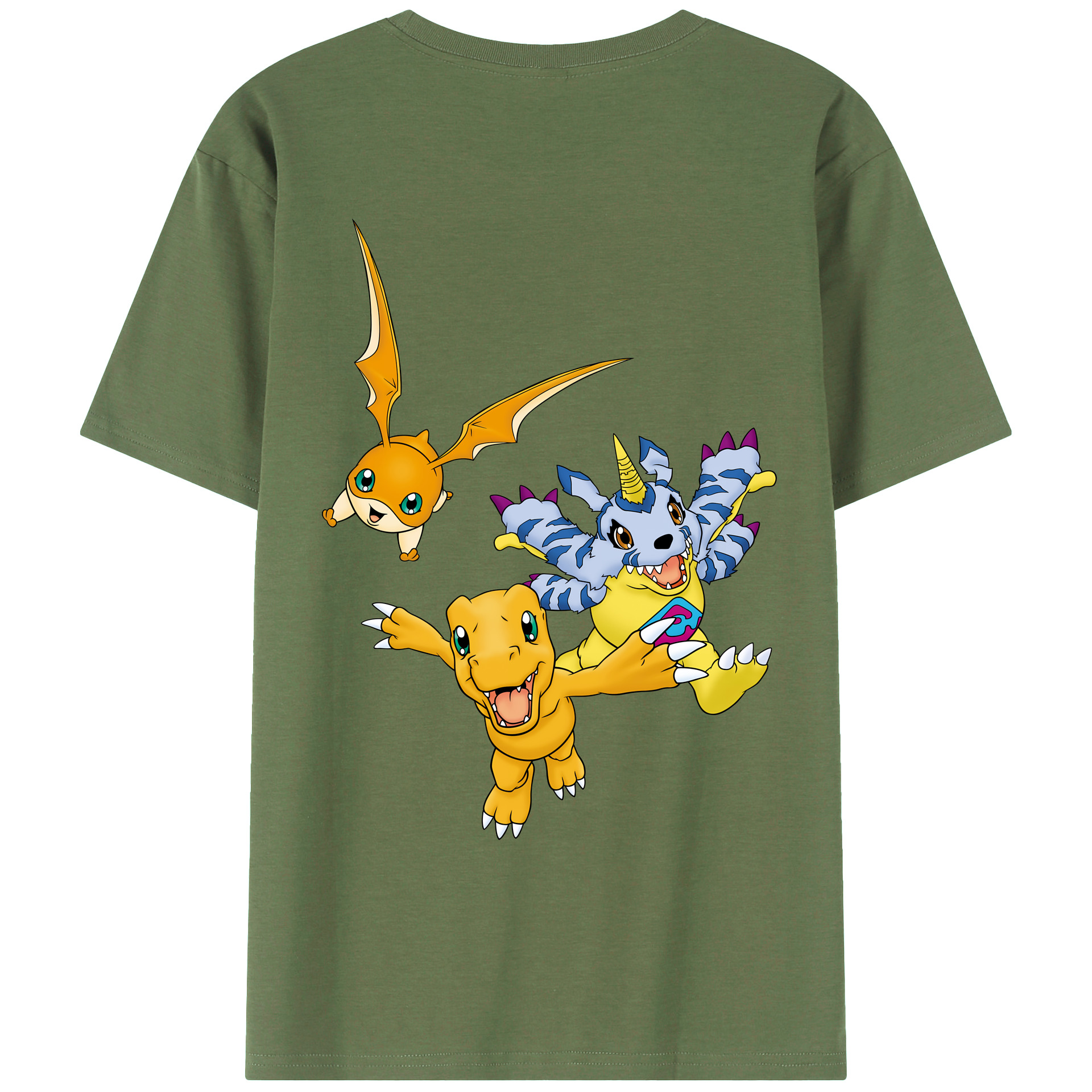 （画像用） Digimon デジタルモンスター/デジモン 綿100％ メンズ半袖Tシャツ（バックプリント） 通気性